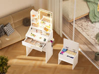 Rcynview Mesa de Vaneo Moderna de Metal con Espejo y Luz Base de Carga, Silla, 3 Modos de Iluminación, 1 Cajón Grande - details 9
