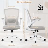 9060 Silla de oficina ergonómica con reposabrazos plegables, silla de ordenador giratoria de malla de 360 ° , gris claro - details 1