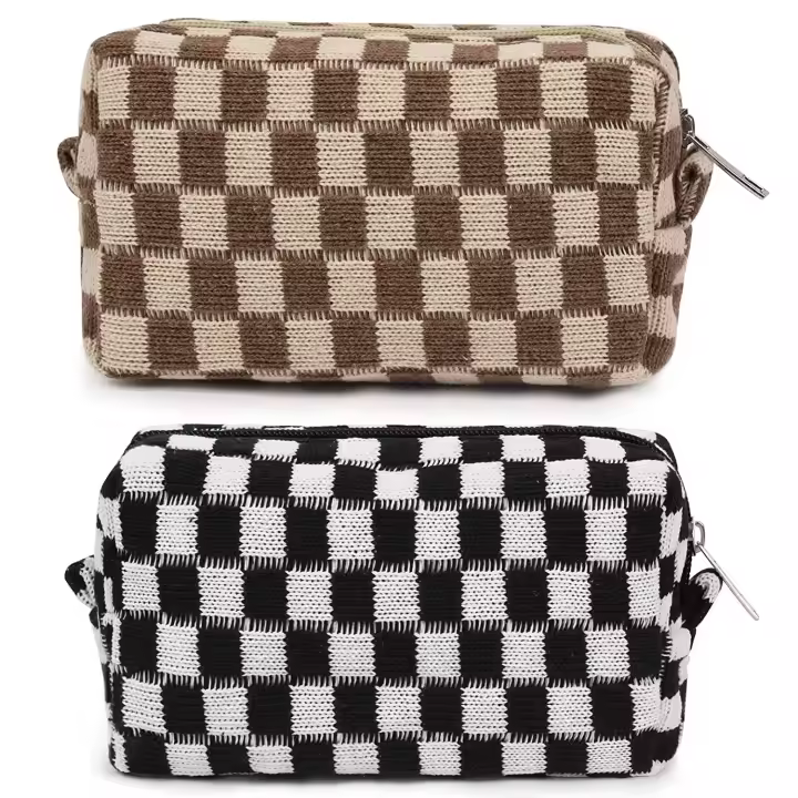 Bolsas de maquillaje de piezas para mujer, neceser a cuadros, 2 unidades - 1