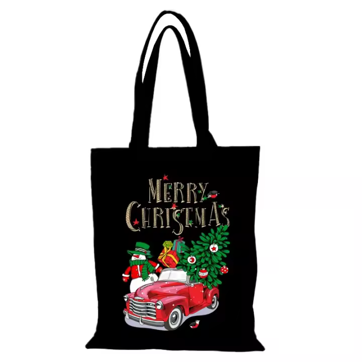 Bolso de mano de lona con dibujos animados para mujer, regalo de Año Nuevo, bolsos de Feliz Navidad, bolso de mano para mujer, bolsas de tela, bolso de compras ecológico - 1