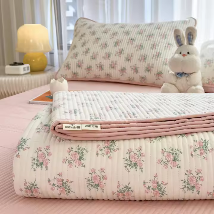 Sábana de Algodón Puro de Alta Calidad Diseño de Cama de Un Solo Pieza Suave y Acolchada - 1
