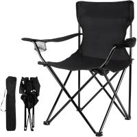 Silla de Playa Plegable Estructura de Acero Resistente Asiento de Lona Impermeable Negro - details 3