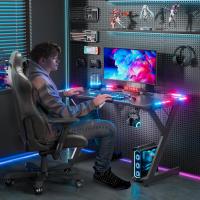 Gaming 120cm x 60cm, Mesa Gamer Ergonómica con LED, Escritorio con Tablero de Fibra de Carbono - details 1
