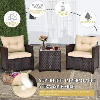 Conjunto de jardín exterior de ratán de 3 piezas, 1 mesa auxiliar de vidrio templado y 2 sillas con cojines, muebles de jardín terraza balcón exterior (negro) - details 14