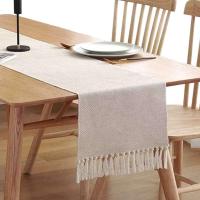 Camino de mesa con flecos de lino y algodón, camino de mesa decorativo tejido, macramé, Decoración de cocina, 13x70 pulgadas - details 2