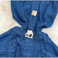 Vestido vaquero largo sin mangas para mujer, traje Sexy con abertura lateral, cuello vuelto, novedad de verano 2024 - details 15