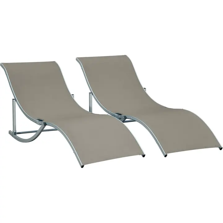 2 Tumbonas Plegables Tumbonas de Jardín en Forma de S con Marco de Aluminio Texteline para Piscina Patio Terraza 165x61x63 cm Gris - 1