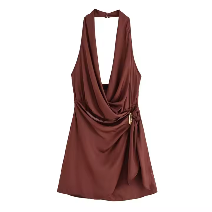Vestido corto sexy con escote en V profundo y diseño sin espalda, estilo francés 2025, ropa de verano para mujer. - 1
