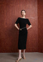 BGTEEVER-vestido ajustado a cuadros para mujer, prenda elegante de manga corta, ceñido a la cadera, con cuello oblicuo, para primavera y verano - details 13
