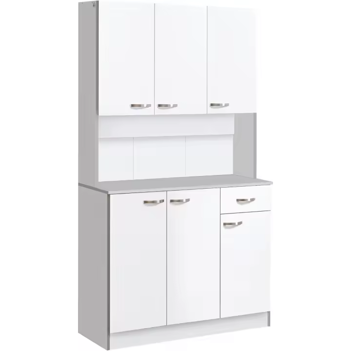 Almacenaje Armario para Cocina de 6 Puertas con Gran Espacio para Microondas con 1 Cajón Estante Ajustable 101x39x180 cm Blanco - 1
