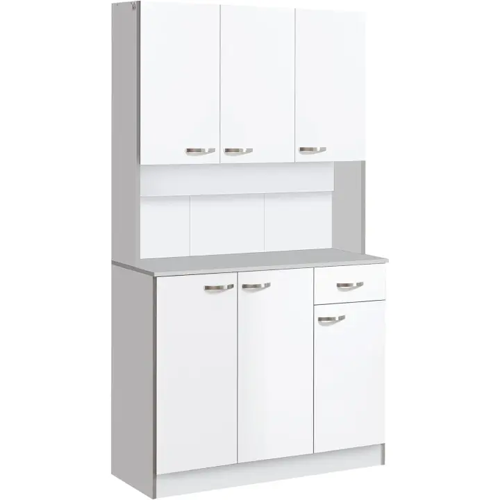 Almacenaje Armario para Cocina de 6 Puertas con Gran Espacio para Microondas con 1 Cajón Estante Ajustable 101x39x180 cm Blanco - 1