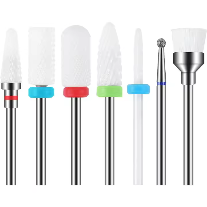 Scttomon Set de 7 Brocas de Cerámica Profesionales Ideal para Quitar Gel, Acrílico, Cutícula, Diamante Accesorios de Manicura de Belleza - 1