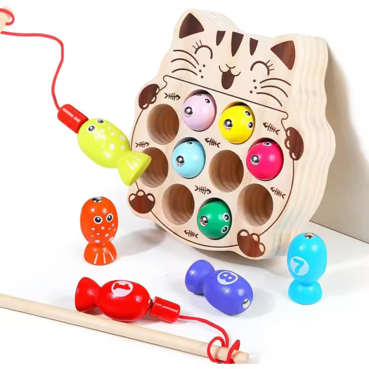 Juego de Pesca de Madera Montessori para Niños Pequeños Actividad de Coordinación Visual para Edificación Prescolar - 1