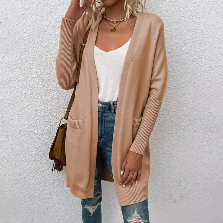 Suéter de otoño e invierno con bolsillo para mujer, chaqueta de punto para mujer - 1