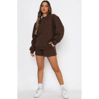 Wind Conjunto de pantalones cortos y sudadera con cuello redondo informal holgado de Color puro para mujer - details 18