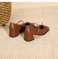 Zapatos individuales de tacón grueso cosidos con lazo de nuevo estilo, zapatos de mujer de tacón medio. - details 32
