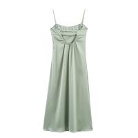 Vestido largo con tirantes de cintura alta, textura satinada PB&ZA2025, color sólido, novedad de verano, ropa de mujer. - details 2