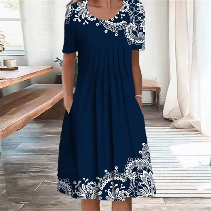 Vestido elegante para mujer, vestido informal con temperamento, vestidos sueltos de manga corta para mujer, vacaciones de fin de semana - 1