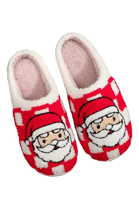 Elrachen Zapatillas de casa de felpa navideñas a cuadros para mujer, rojo fuego, tallas 6-11 - 1