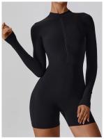Traje de gimnasio de yoga para mujeres mono deportivo de manga larga con medio cierre sobre todo el cuerpo ropa de fitness para entrenamiento - details 5