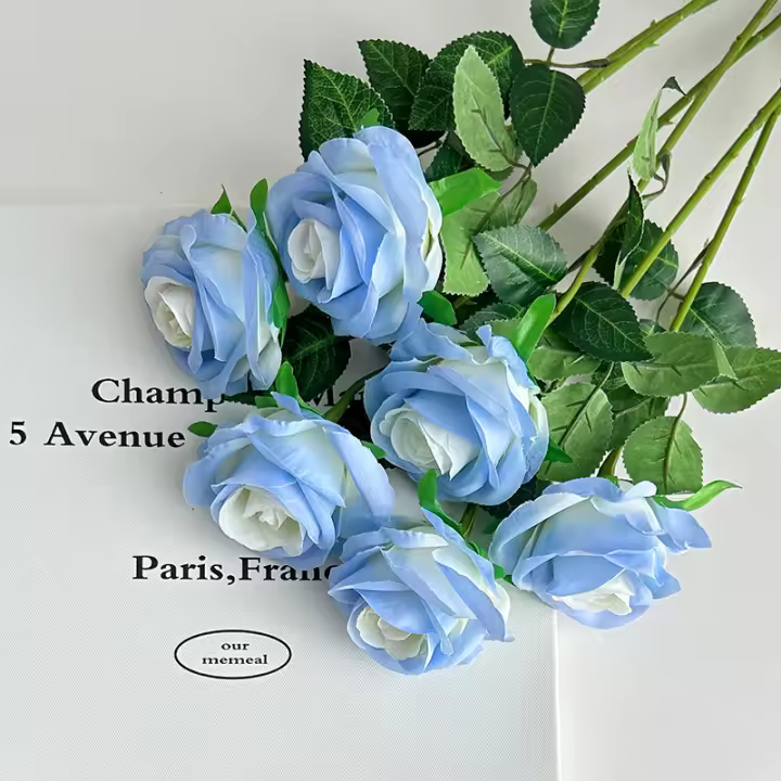 Regalos ramo de rosas 51CM flor de rosas artificiales flor Artificial roto rosa azul hielo paquete de rosas decoración de boda - 1