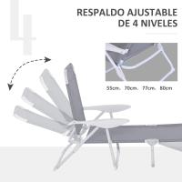 Reclinable y Plegable de Jardín con Respaldo Ajustable en 4 Posiciones Marco de Metal Texteline Transpirable 186x66x80 cm Gris - details 6