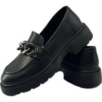 Mocasines personalizados con punta redonda, zapatos mocasines gruesos de 3cm para mujer, color negro y marrón, hebilla de zapato de metal - details 3