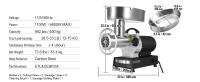 SucceBuy Picadora de carne eléctrica de 992 lb/h, 1100 W (4600 W máx.), 2 cuchillas, 3 platos, máquina para hacer salchichas, kit Kubbe, acero al carbono - details 5