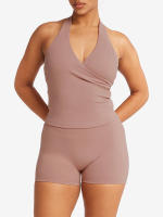 Top corto liso con cuello de pico para mujer, Top corto con cuello Halter, camisetas sin mangas informales básicas con espalda descubierta, camiseta estética Y2k para Yoga y verano - details 8