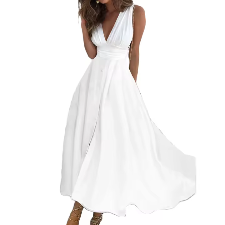 Ropa de mujer clásica, vestido cruzado sexy con cuello en V, ropa de mujer a la moda, falda larga - 1