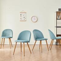 4 Sillas de Comedor Tapizadas Laterales con Respaldo de Asiento de Terciopelo Suave y Patas de Metal Ajustables, Verde - details 6