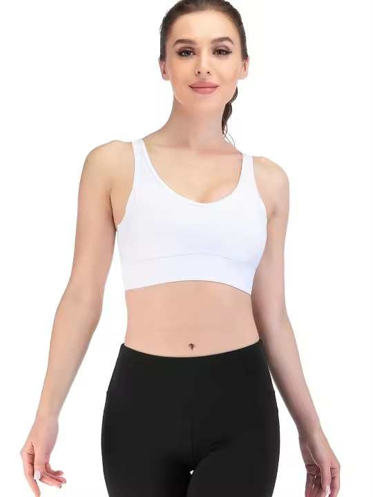 Tops cortos cruzados para mujer, camisa deportiva de manga corta blanca para Yoga - 1
