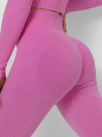 Pantalones de yoga deportivos de cintura alta para gimnasio, mallas sin costuras para mujer - details 14