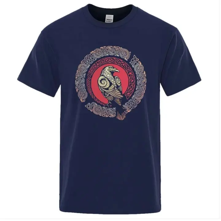 Camiseta de manga corta para hombre, camisa con estampado Ragnar King Viking Crow, estilo hip-hop informal, ropa de verano, cómoda y - 1