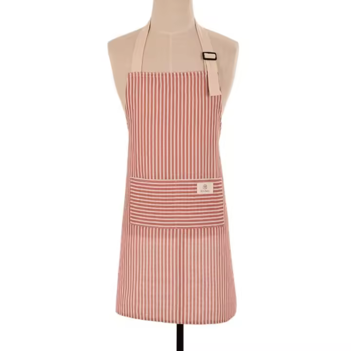 Delantal de cocina a rayas con bolsillos para mujer, uniforme de algodón, suave, ajustable, a prueba de aceite - 1