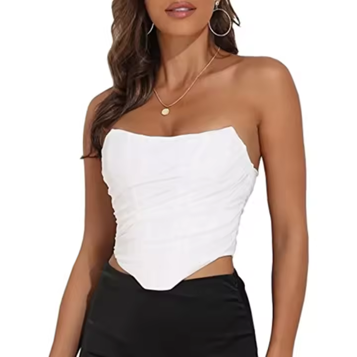 Camiseta Sin Mangas con Corsé de Malla Blanca Top Corto de Fiesta para Mujer con Escote sin Tirantes y Cremallera en la Espalda - 1