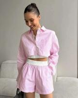 Conjunto de Moda para Mujer de Primavera 2024 Camisas de Manga Corta y Larga con Rayas Shorts - details 1