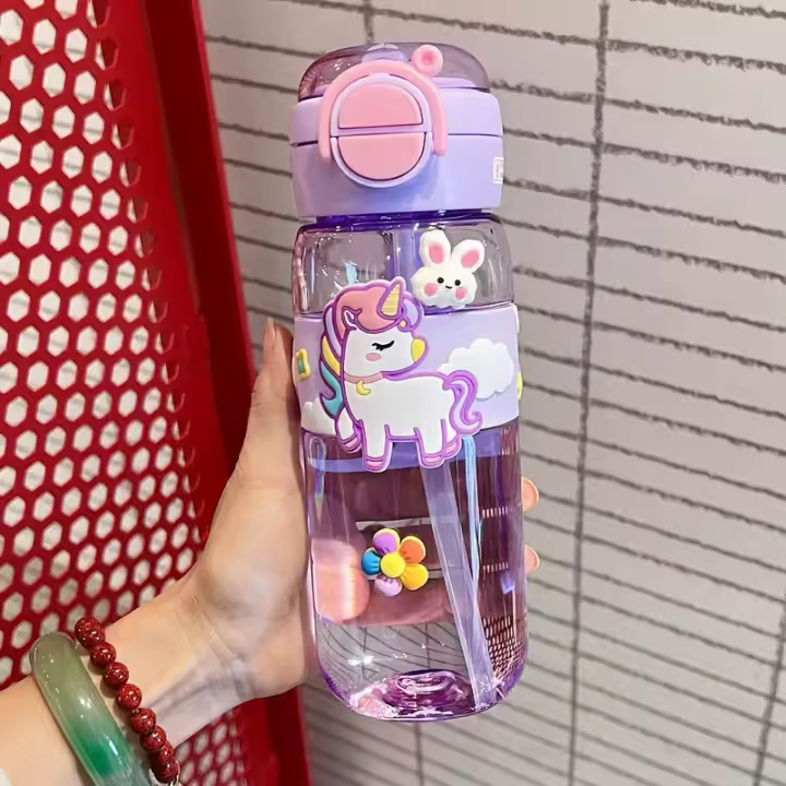 Linda botella de agua de 600 ml para niñas, equipada con Pita para niños, taza para deportes al aire libre, botella para niñas, Pita para niños, - 1