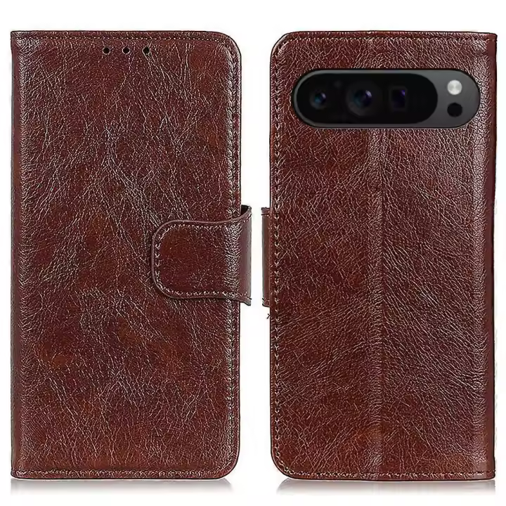 Funda para Google Pixel 9 Pro con ranura para tarjetas, soporte de cuero dividido y textura de napa. - 1