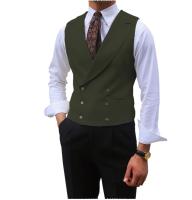 Chaleco de hombre marrón sólido con solapa de doble botonadura sin mangas, chaqueta para boda, banquete, negocios, chaleco casual delgado. - details 0
