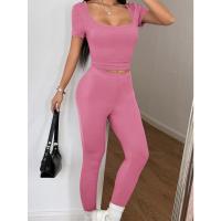 Yoga deportivo europeo y americano traje de dos piezas de color sólido ropa de mujer 2025 primavera y verano correr fitness ropa deportiva - details 7