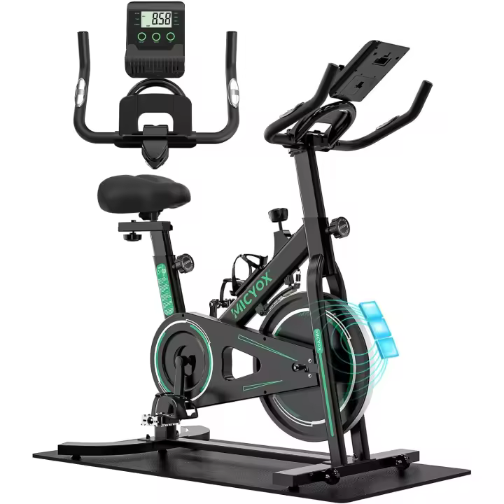 MX87 - Bicicleta estática magnética con volante de inercia de 26 libras, monitor digital con sensor de frecuencia cardíaca, soporte para iPad/teléfono para personas pesadas para uso doméstico - 1