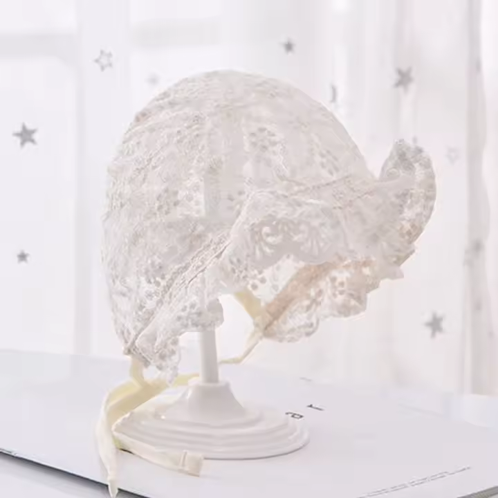 Sombrero de encaje blanco coreano para bebé, sombrero con volantes de encaje de flores de princesa, sombrero para el sol transpirable bordado para niña, accesorios para fotos - 1