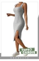 Productos transfronterizos para primavera y verano, vestido de tela con rayas abiertas, falda cosida a la cadera con tirantes lisos de - details 0
