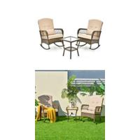 Conjunto de Muebles de Jardín 3 Piezas, 2 Sillones de Polirratán y 1 Mesa con Tablero de Cristal, Juego de Bistro con Cojines, Mesa y Silla para Terraza, Jardín, Patio - details 8