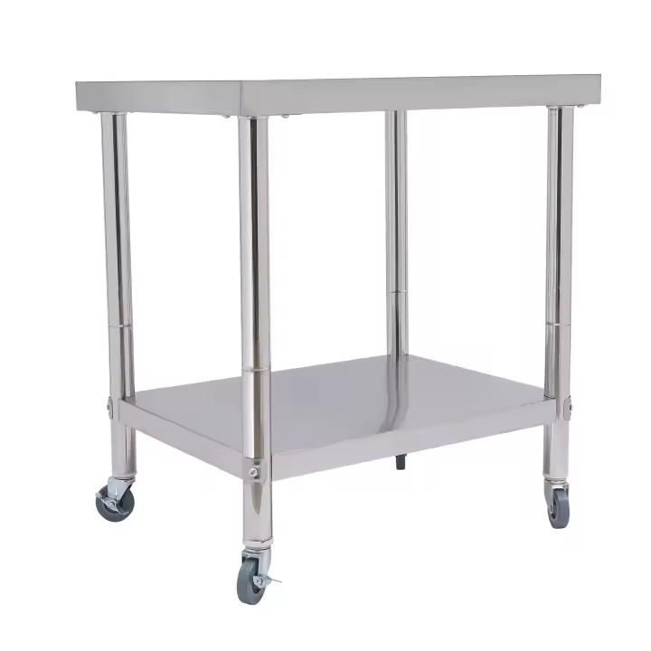 Mesa de Acero Inoxidable para Preparación y Trabajo Comercial 76*60*85cm con Estante Inferior y 4 Ruedas - 1