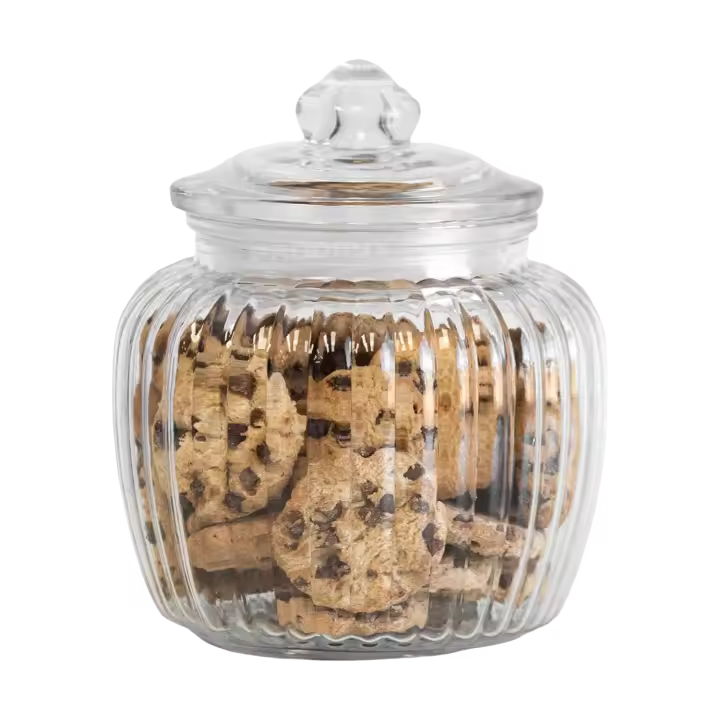 Tarro de vidrio acanalado de 1320 ml para almacenar dulces, galletas, barril de lata para boda - 1