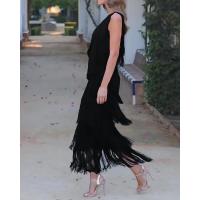 Vestidos asimétricos con flecos en los hombros, moda entre las mujeres - details 3