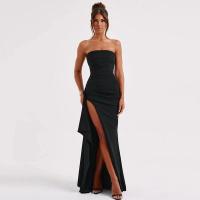 Elegante Vestido de Noche de Fiesta sin Tirantes Cuello Oblicuo, Vestido Largo Informal sin Mangas, Apertura Grande, Espalda Descubierta - details 6
