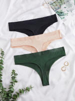 Tanga acanalado para mujer, bragas sencillas y transpirables, 3 piezas - details 1